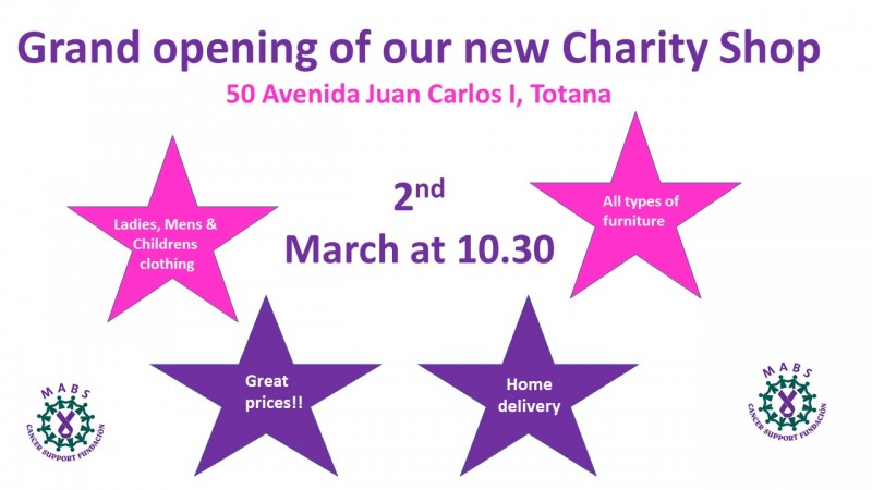 <span style='color:#780948'>ARCHIVED</span> - 2nd March opening of new MABS charity shop in Totana