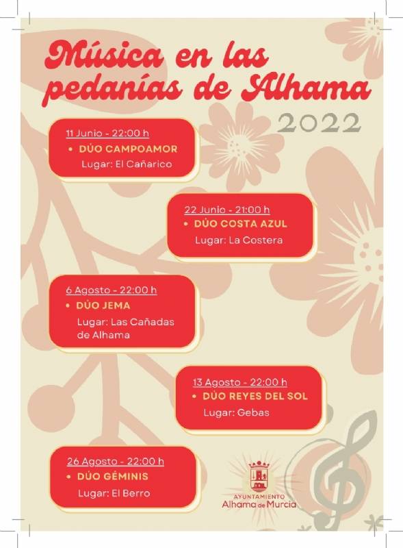 June 22-August 26 Music in the gardens and districts of Alhama 2022