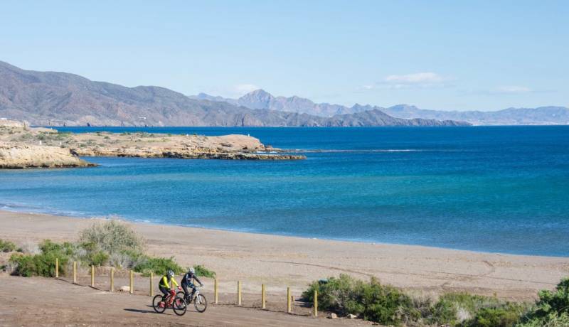 Cycling on the EuroVelo 8 route as it passes through Aguilas
