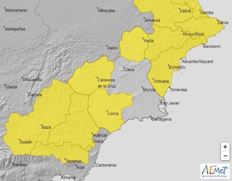 <span style='color:#780948'>ARCHIVED</span> - Yellow weather alerts for rain in Murcia: Weekend weather forecast September 22-25