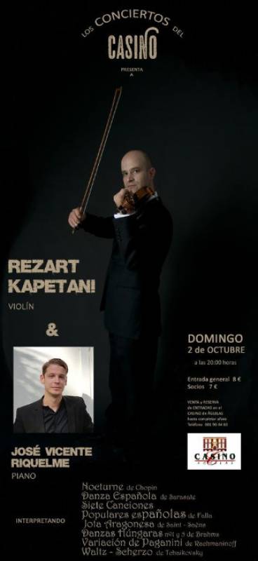 <span style='color:#780948'>ARCHIVED</span> - October 2 Piano and violin recital at the Casino of Aguilas