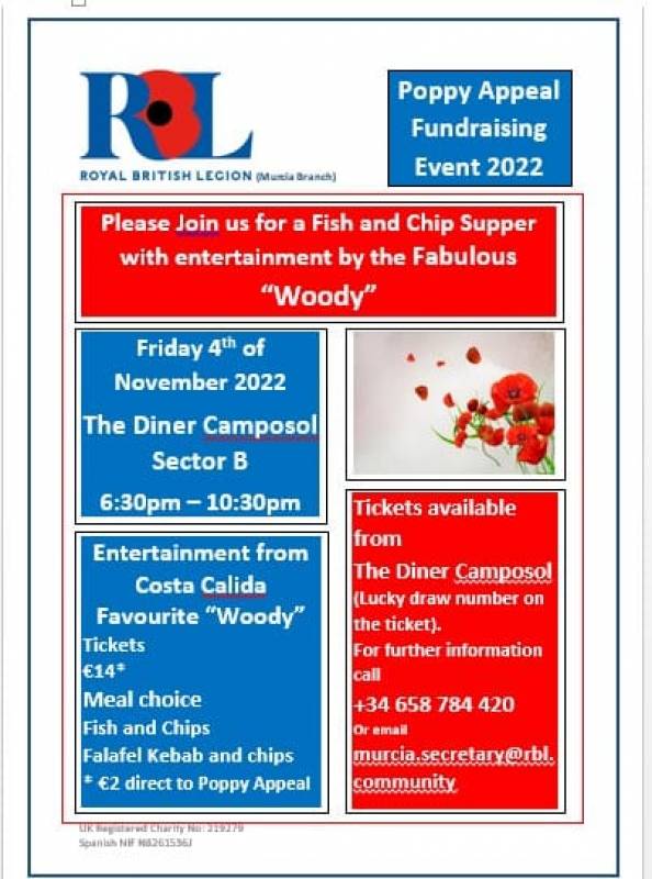 November 4 The Royal British Legion Poppy Appeal fish & chips supper including entertainment