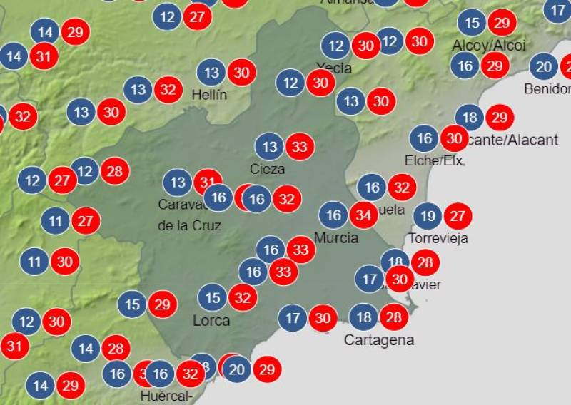 <span style='color:#780948'>ARCHIVED</span> - Tropical temperatures in the mid-30s all week long: Murcia weather forecast October 17-23