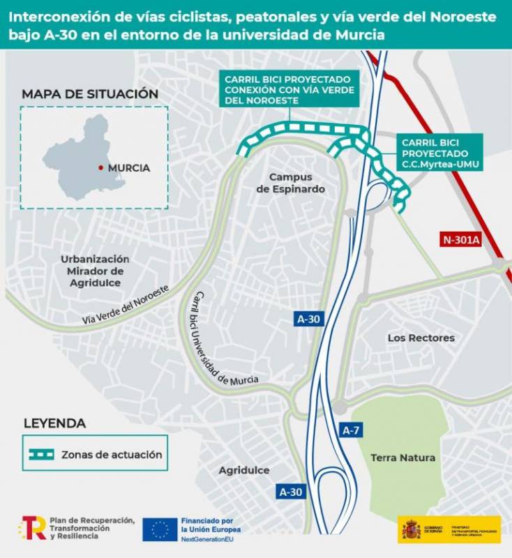 Pedestrian and cycle path to be built under the A-30 Murcia