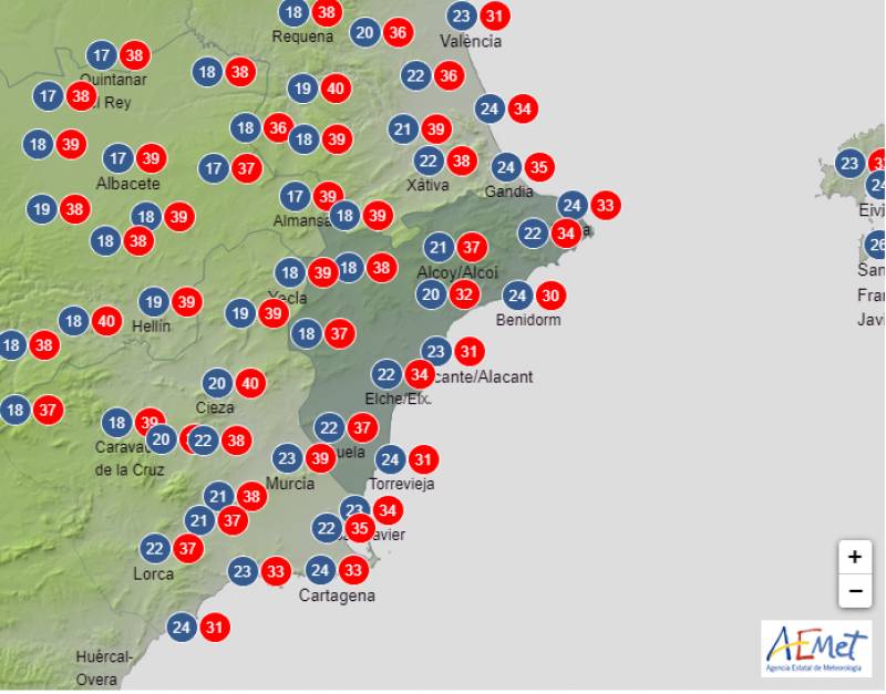 Showery intervals before a torrid weekend: Alicante weather forecast July 27-30