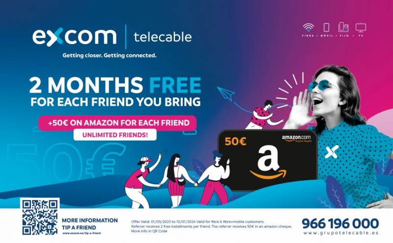 Excom Telecable existing customer deal: 50-euro Amazon voucher and 2 months free if you refer a friend