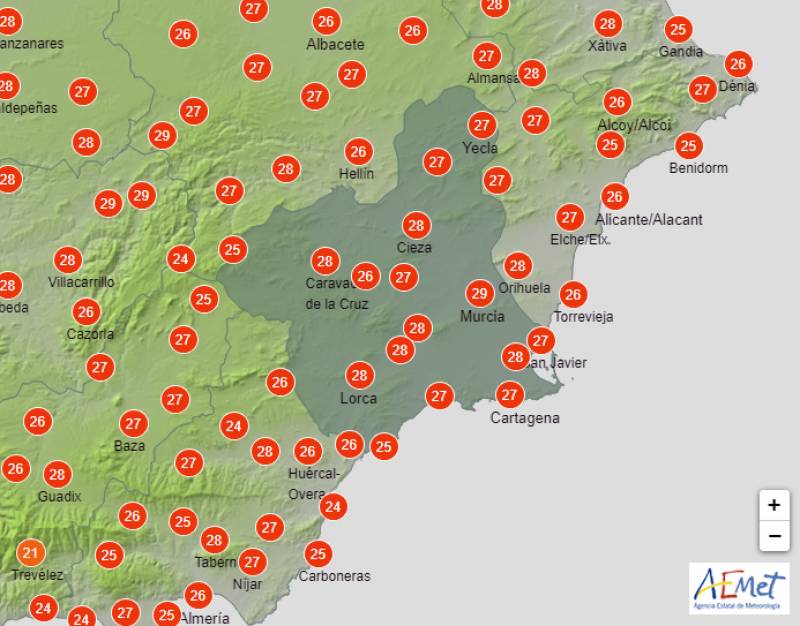 Chance of rain at the end of the weekend: Murcia weather forecast Oct 12-15