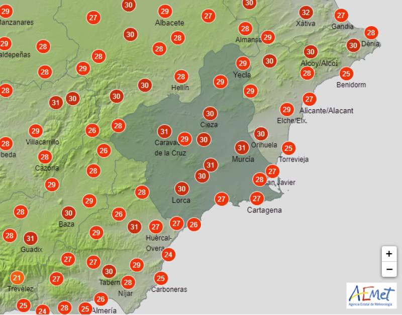 Chance of rain at the end of the weekend: Murcia weather forecast Oct 12-15