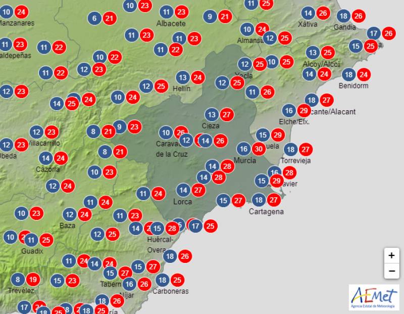 Chance of rain at the end of the weekend: Murcia weather forecast Oct 12-15
