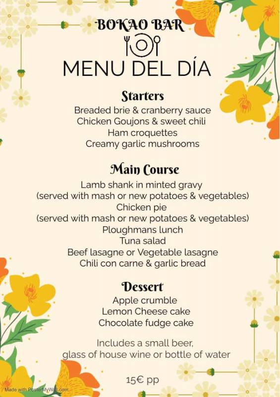 July 14 Menu del Dia starts at the Bokao Bar Condado de Alhama Golf Resort
