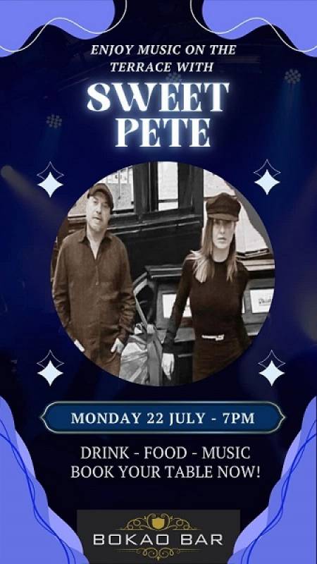 July 22 Early Bird menu with music by Sweet Pete at the Bokao Bar, Condado de Alhama Golf Resort