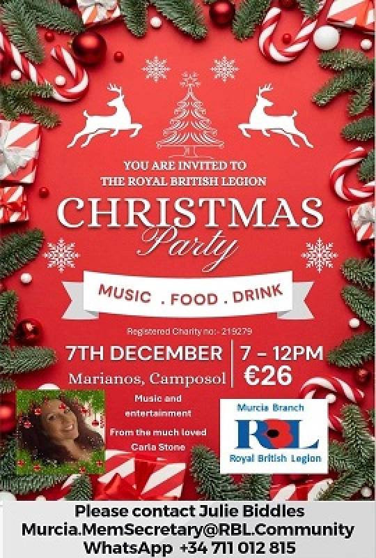 December 7 Royal British Legion Christmas Party Marianos Restaurant Camposol