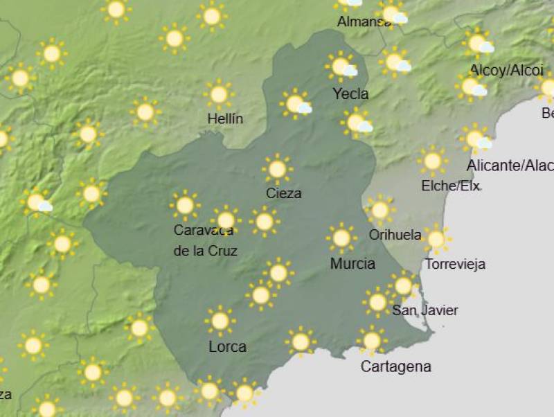 Sunny weather for the weekend leading up to Christmas: Murcia forecast December 19-22