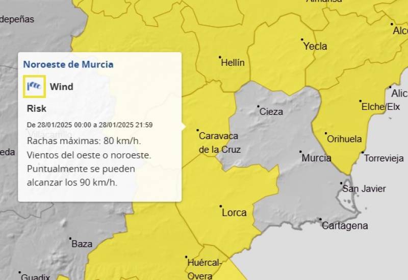 Murcia weekly weather forecast January 27-February 2: Sudden cold snap, heavy wind and rainstorms