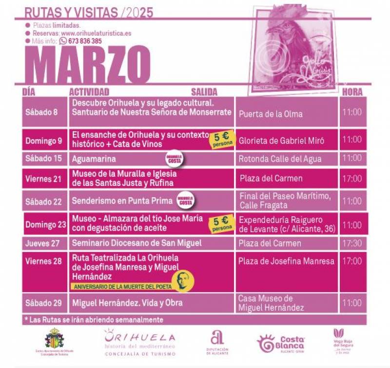 March 8-29 Explore the tourist routes of Orihuela Costa and city