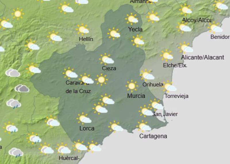 Rain and storms on Christmas Day: Murcia weekly weather forecast December 22-28