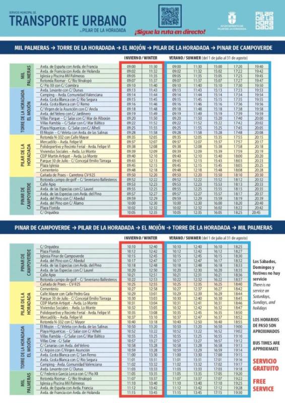 Pilar de la Horadada extends free summer bus hours across the municipality