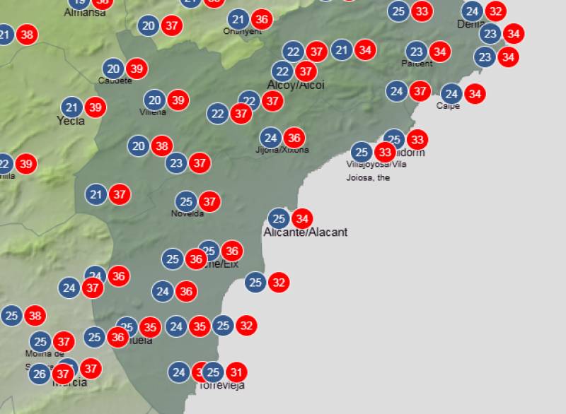 Still hot, but a hint of change: Alicante weather forecast July 16-19