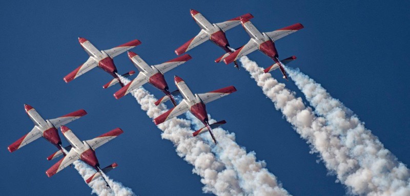 The Patrulla Aguila, the Spanish Air Force aerobatics display team based in San Javier